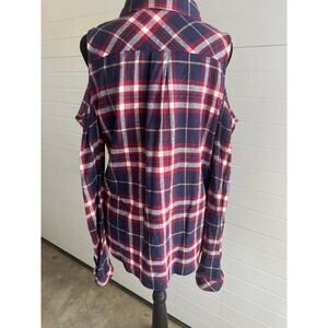 Mixed Threads Open Shoulder Flannel Button Down Shirt, Women's Size M